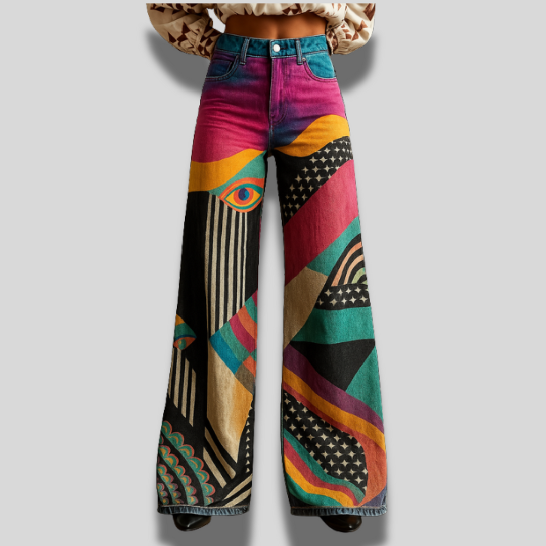 Leah | Vibrant Abstract Wide-Leg Jeans