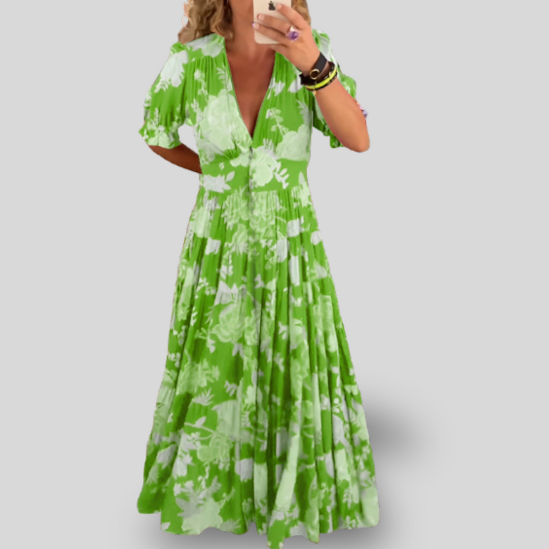 Carine | Pocket Dress with V-Neck Floral Print