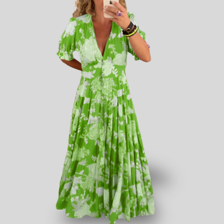 Carine | Pocket Dress with V-Neck Floral Print