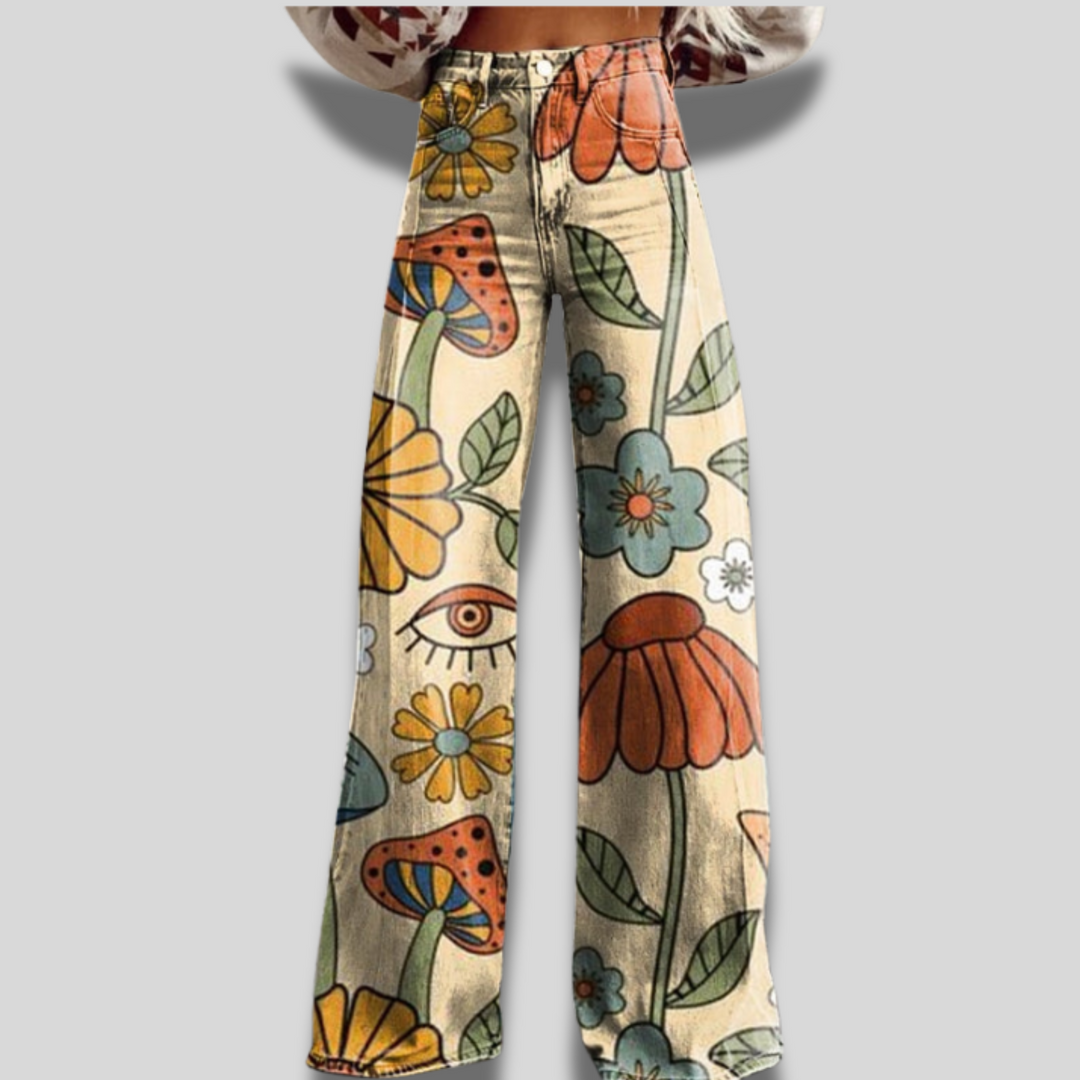 Katie | Vibrant Floral Wide-Leg Jeans