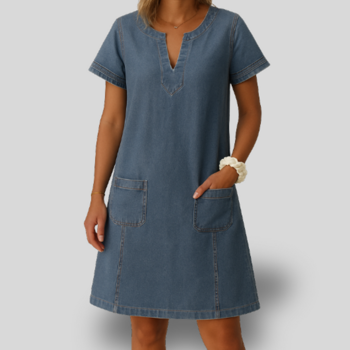 Julia | Soft Denim Mini Dress with Front Pockets