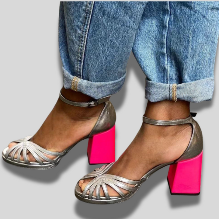 Seraphina | Shiny Sandals with Thick Heel and Elegant Buckle