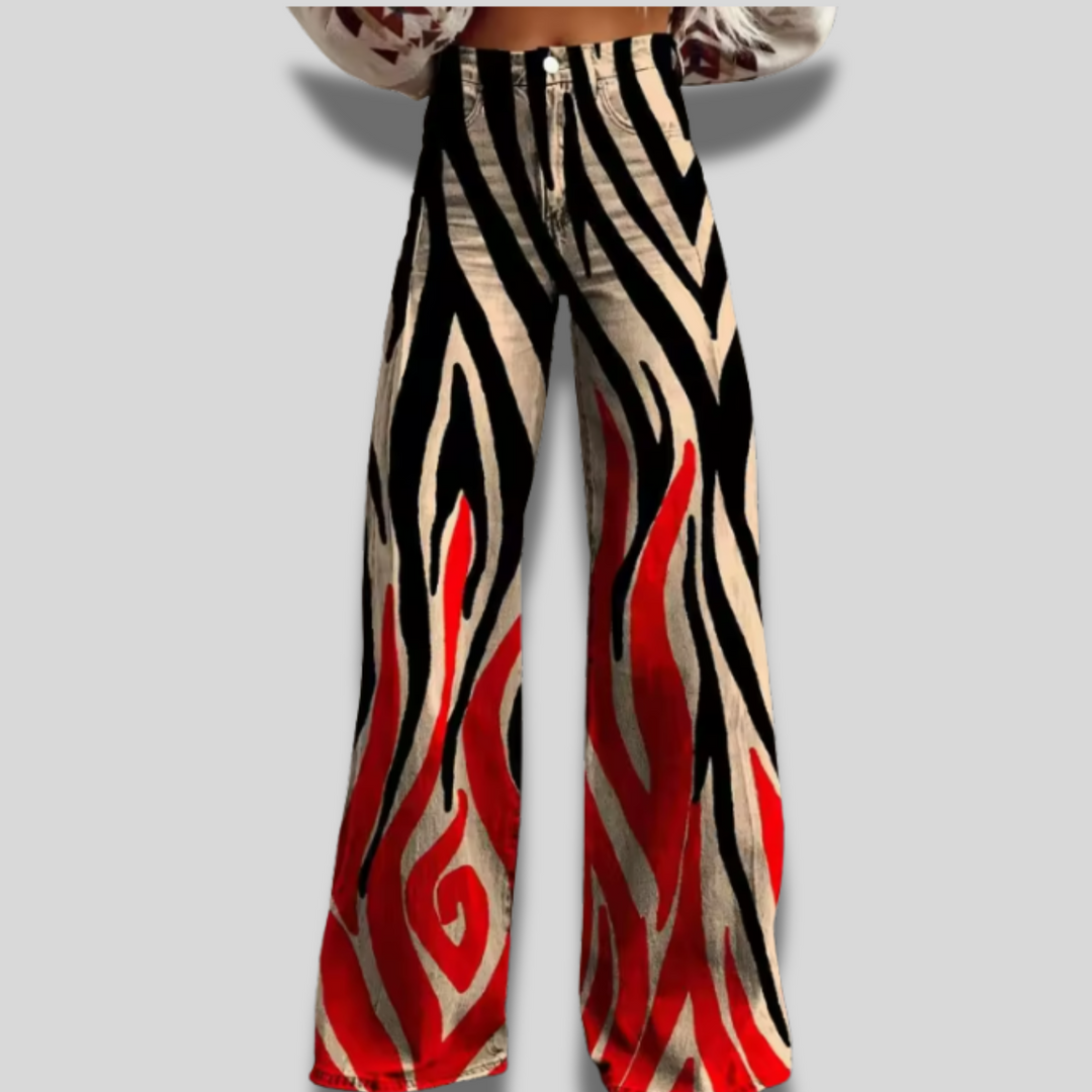 Kelly | Stylish Bold Flame-Print Jeans