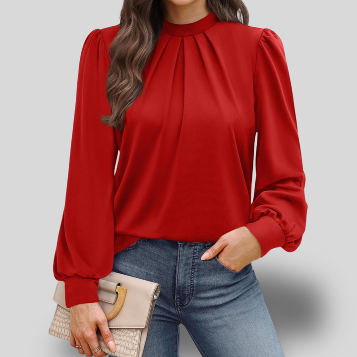 Lorin | Mock-Neck Pleated Blouse