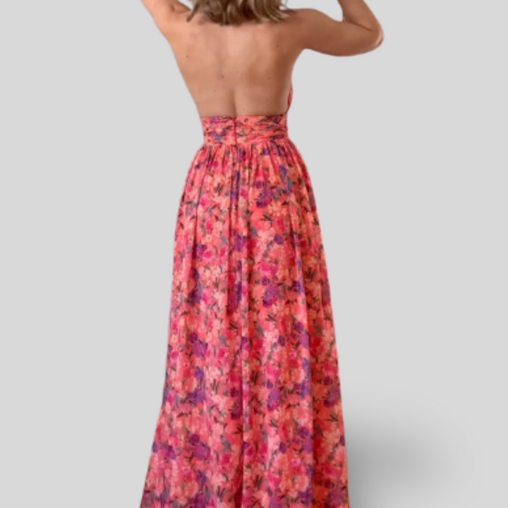 Isa | Backless Maxi Dress with Floral Print