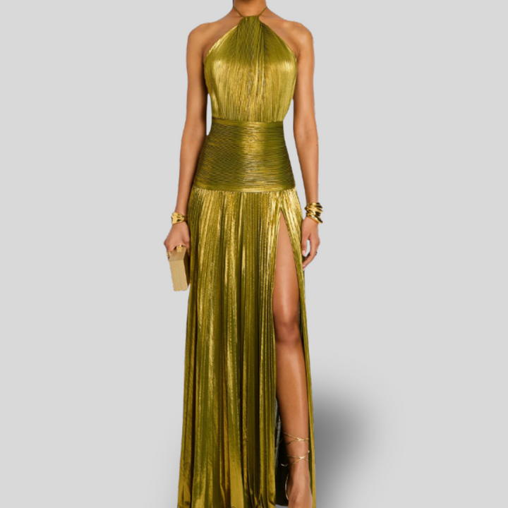 Aurelia | Pleated Metallic Gown