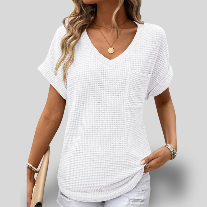 Heidi | Waffle Knit V-Neck Tee