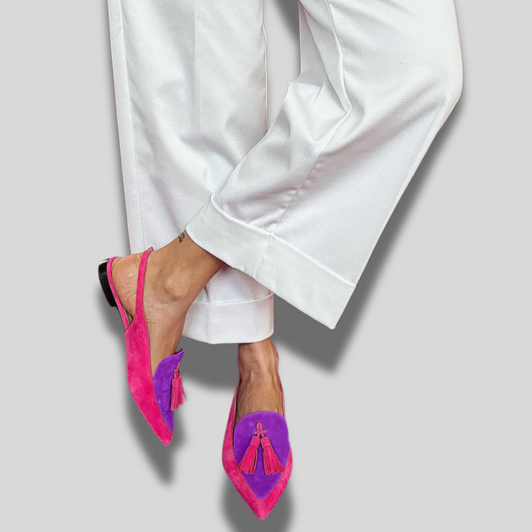 Frendessa | Colorful ballet flats with fringes & a decorative ankle strap