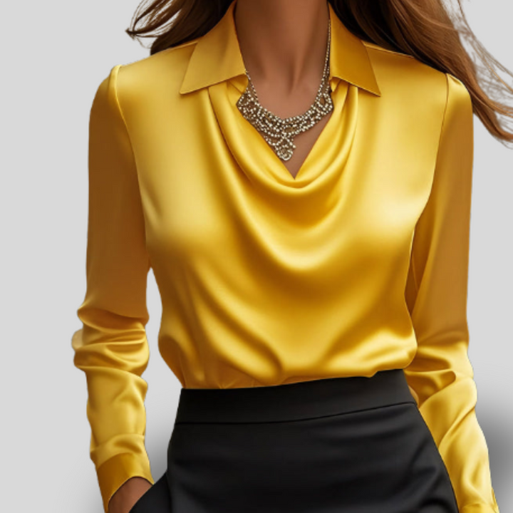 Erin | Satin Blouse with Draped Neckline