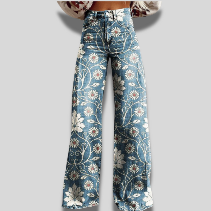 Delilah | Print Wide-Leg Denim Jeans