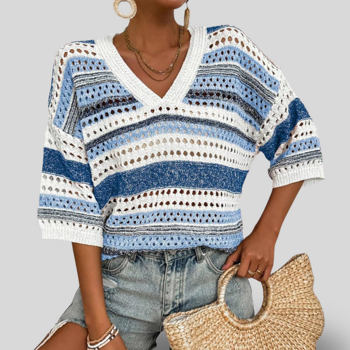 Faye | Striped Crochet Knit Top