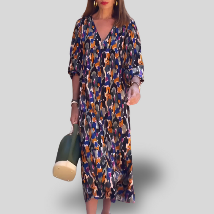 Nathalie | Vintage Print V-Neck Dress