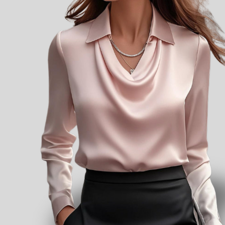 Erin | Satin Blouse with Draped Neckline