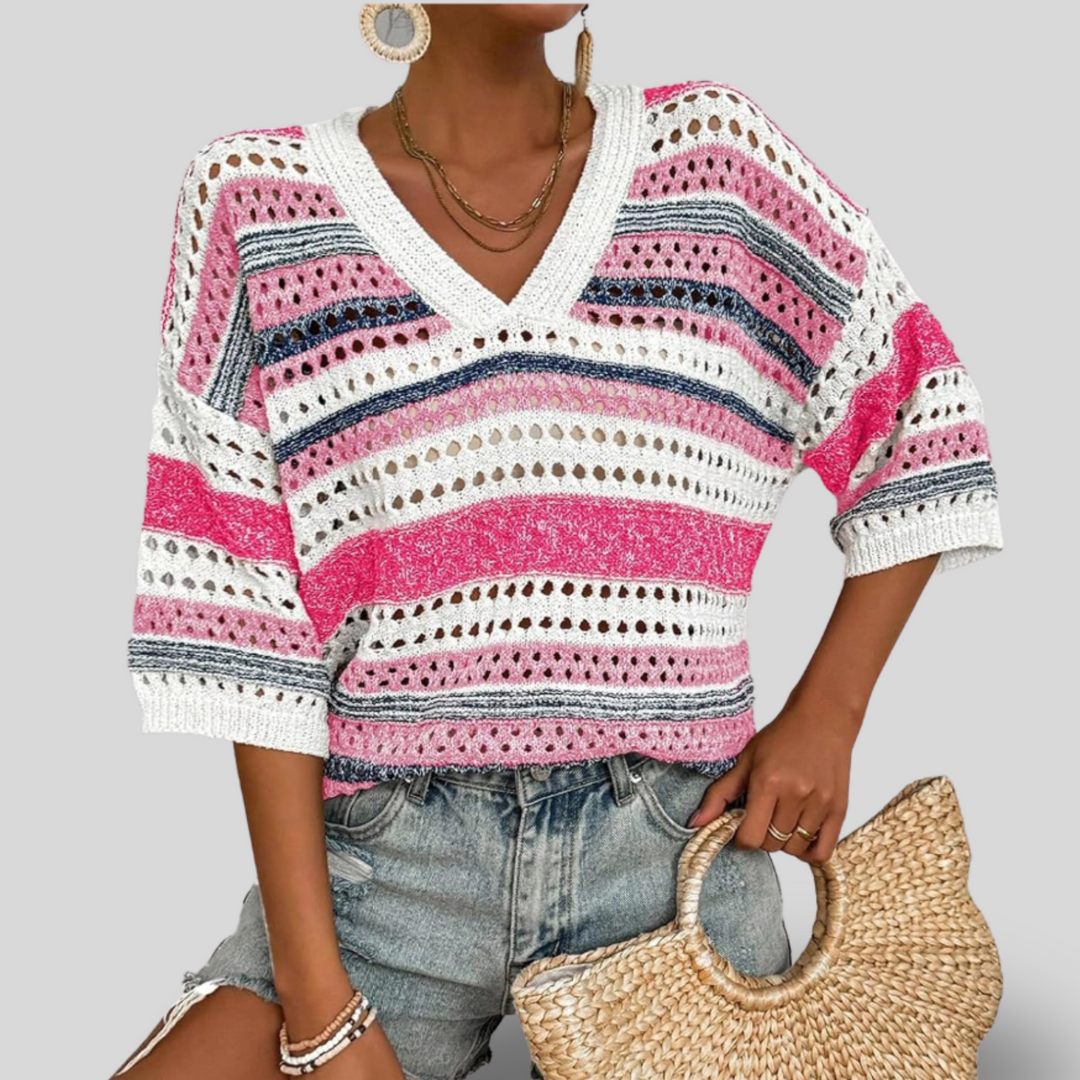 Faye | Striped Crochet Knit Top