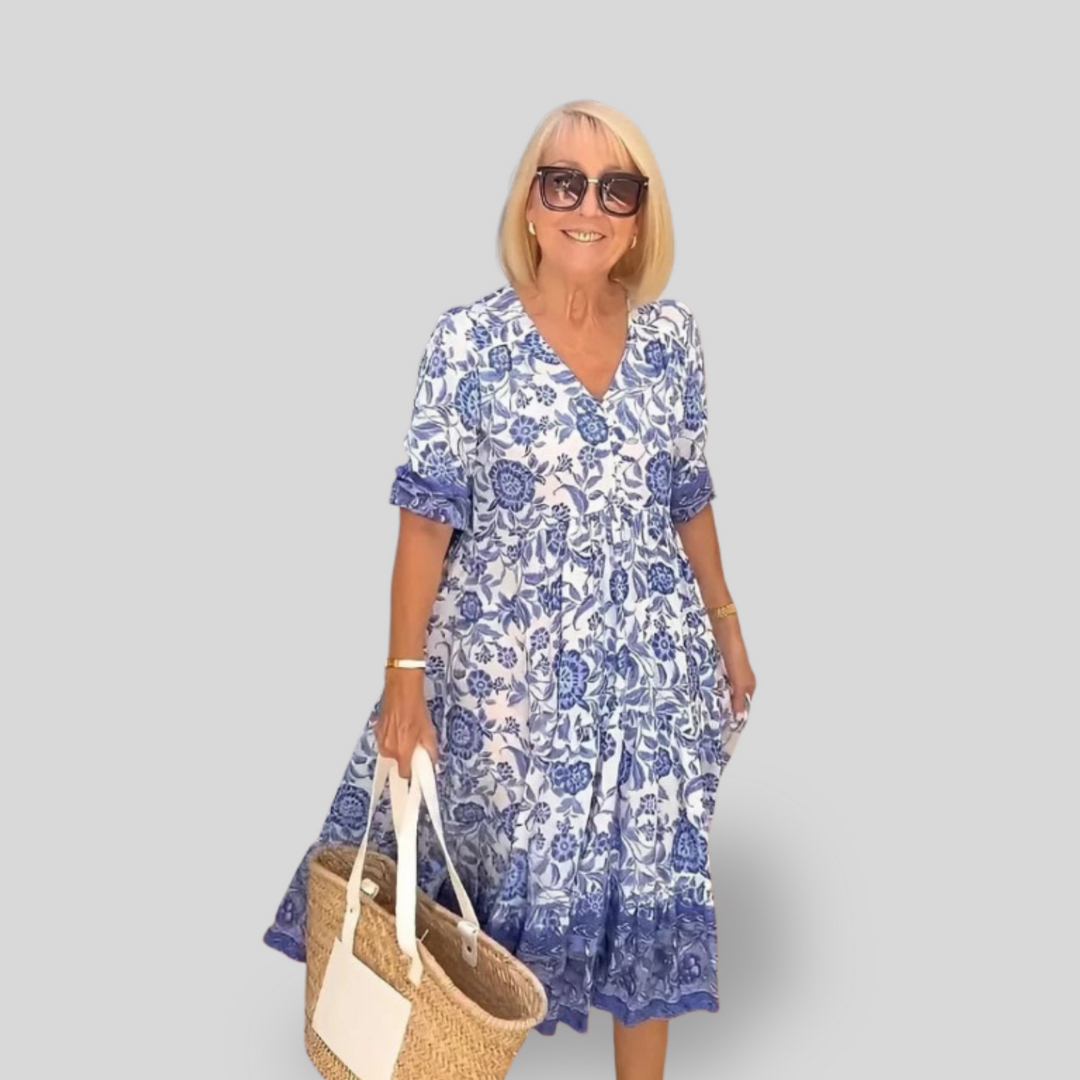 Camille | Floral V-Neck Midi Dress