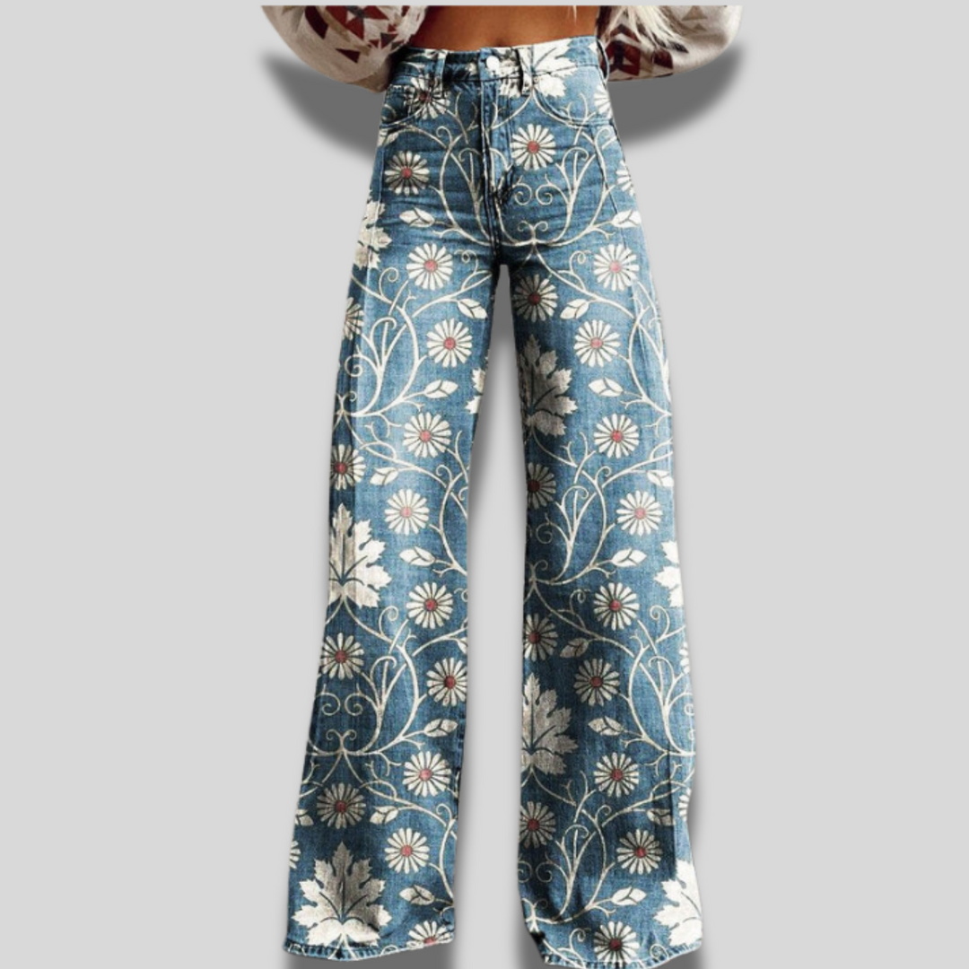 Delilah | Print Wide-Leg Denim Jeans