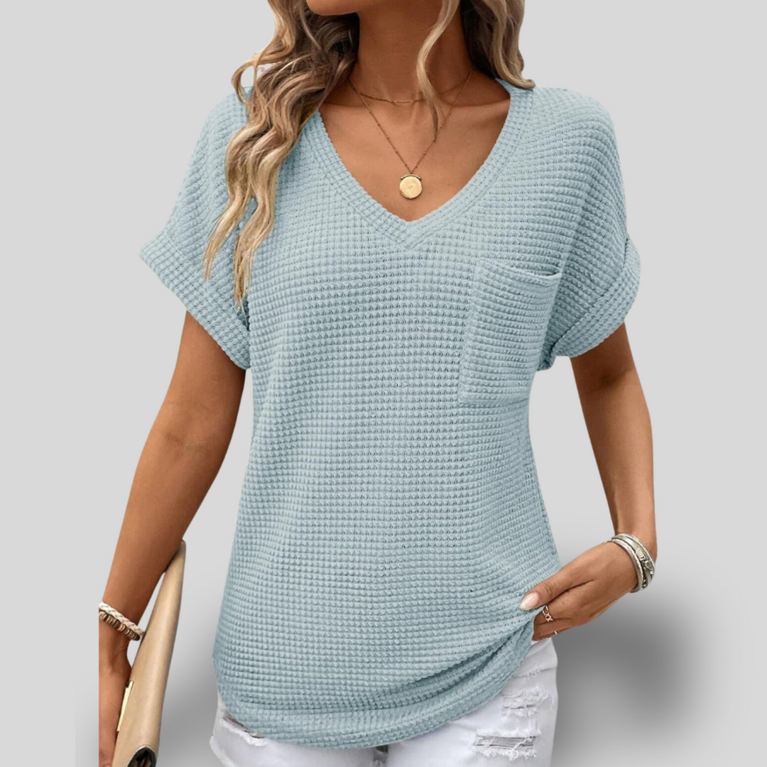 Heidi | Waffle Knit V-Neck Tee