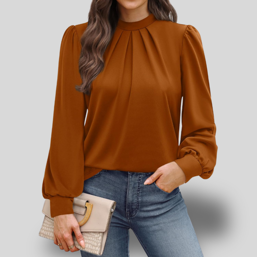 Lorin | Mock-Neck Pleated Blouse