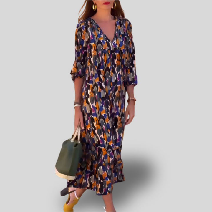 Nathalie | Vintage Print V-Neck Dress