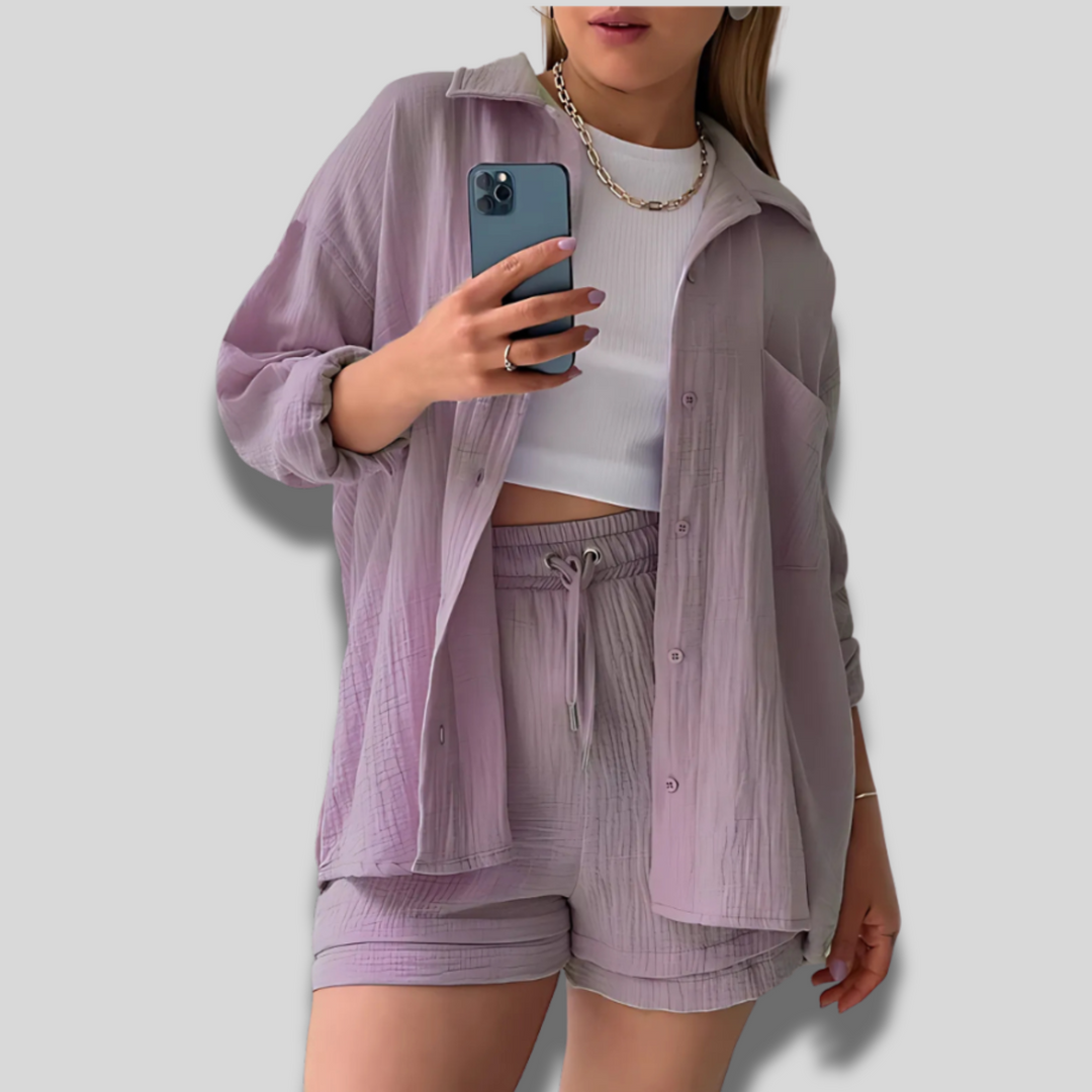 Maylee | Cotton Button-Up Shorts Set