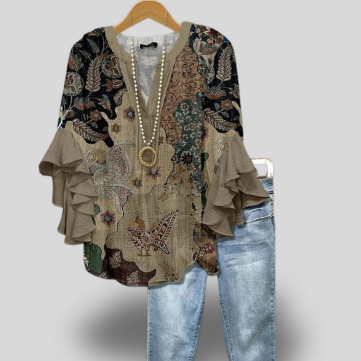 Autumn | Tapestry Ruffle Sleeve Top