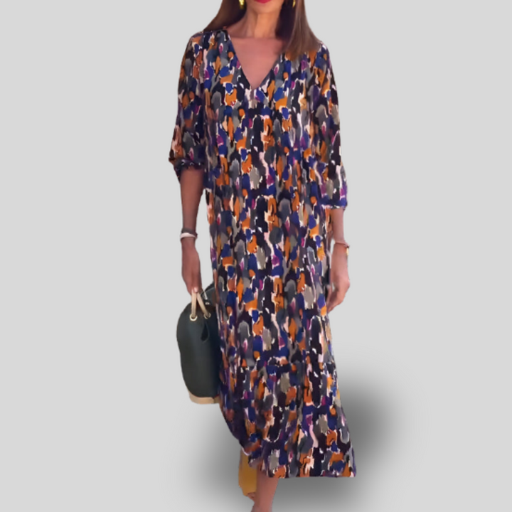 Nathalie | Vintage Print V-Neck Dress