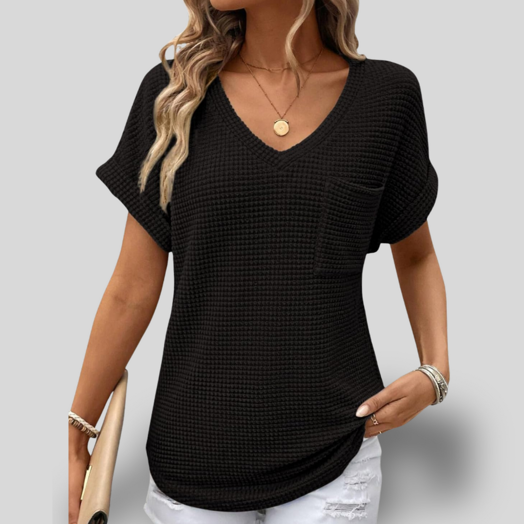 Heidi | Waffle Knit V-Neck Tee