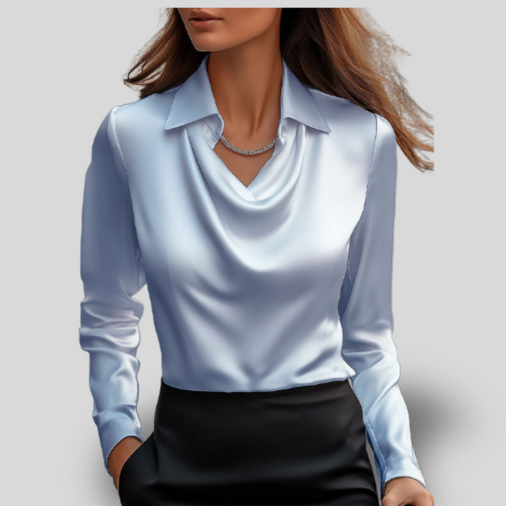 Erin | Satin Blouse with Draped Neckline