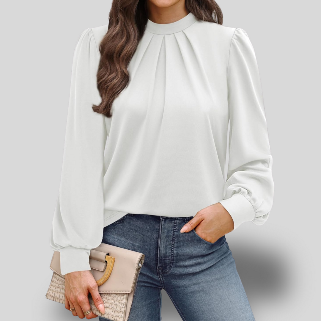 Lorin | Mock-Neck Pleated Blouse