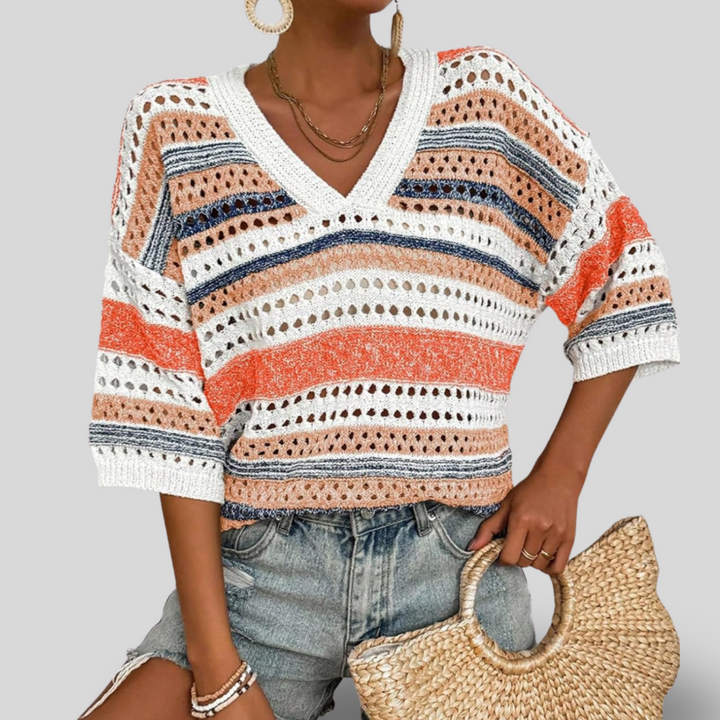 Faye | Striped Crochet Knit Top