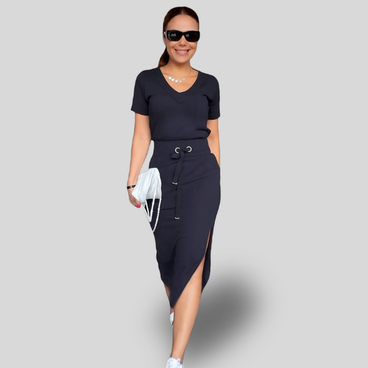 Noemi | Casual V-Neck Top and Skirt