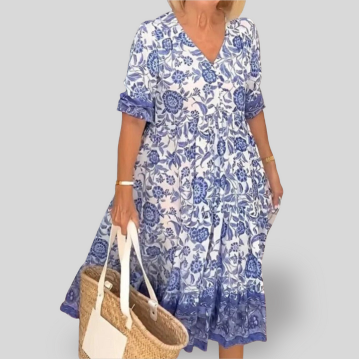 Camille | Floral V-Neck Midi Dress