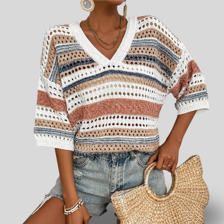 Faye | Striped Crochet Knit Top