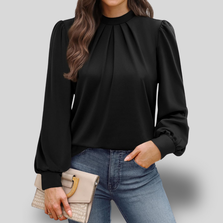 Lorin | Mock-Neck Pleated Blouse