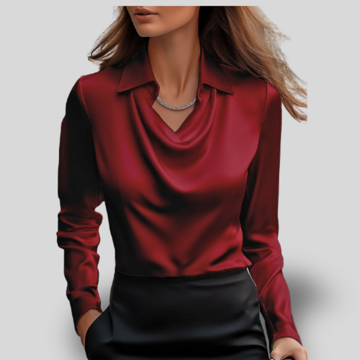 Erin | Satin Blouse with Draped Neckline
