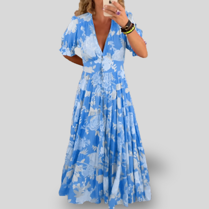 Carine | Pocket Dress with V-Neck Floral Print