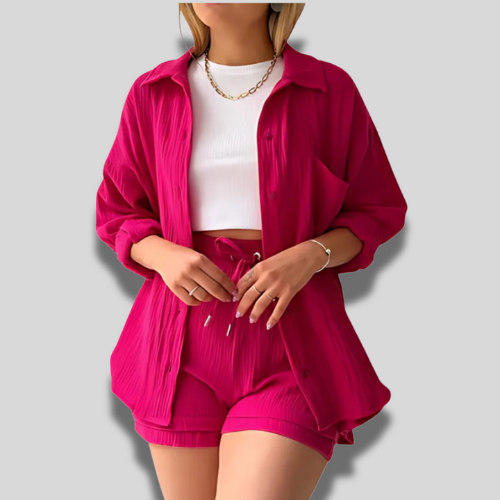 Maylee | Cotton Button-Up Shorts Set