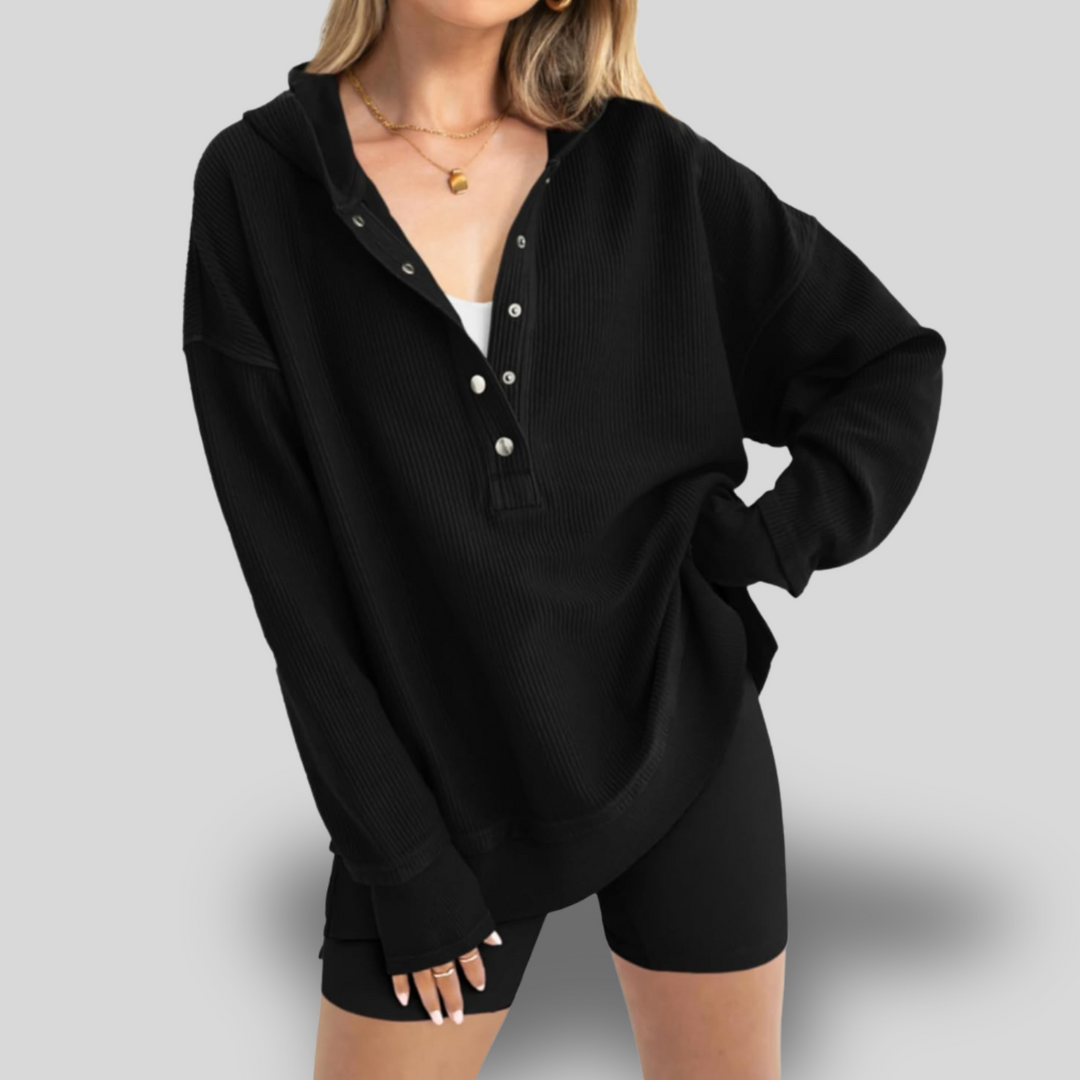 Rhian | Button Hoodie Pullover Sweatshirt