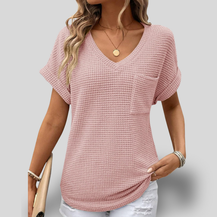 Heidi | Waffle Knit V-Neck Tee