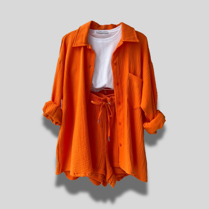 Maylee | Cotton Button-Up Shorts Set