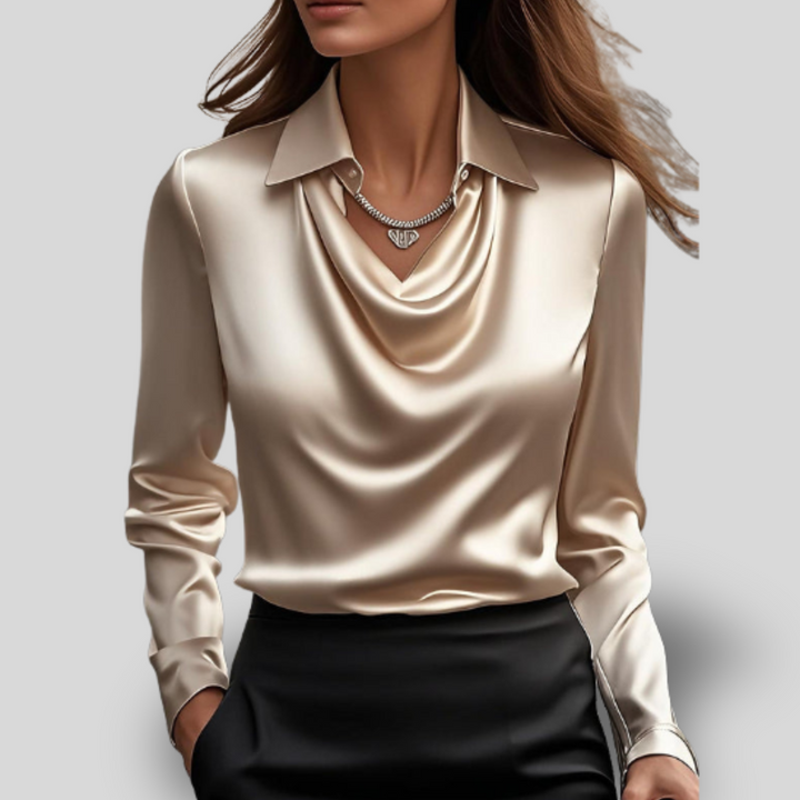 Erin | Satin Blouse with Draped Neckline