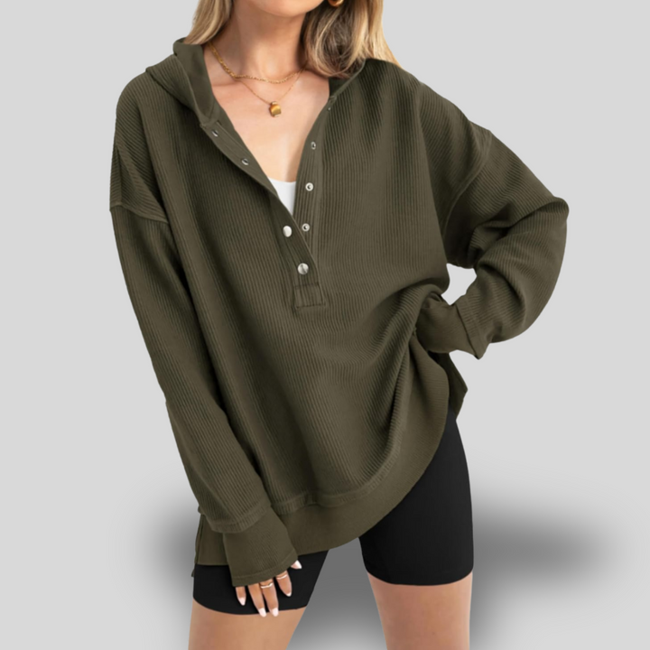Rhian | Button Hoodie Pullover Sweatshirt