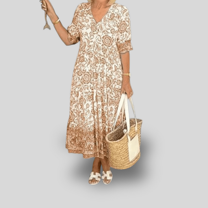 Camille | Floral V-Neck Midi Dress
