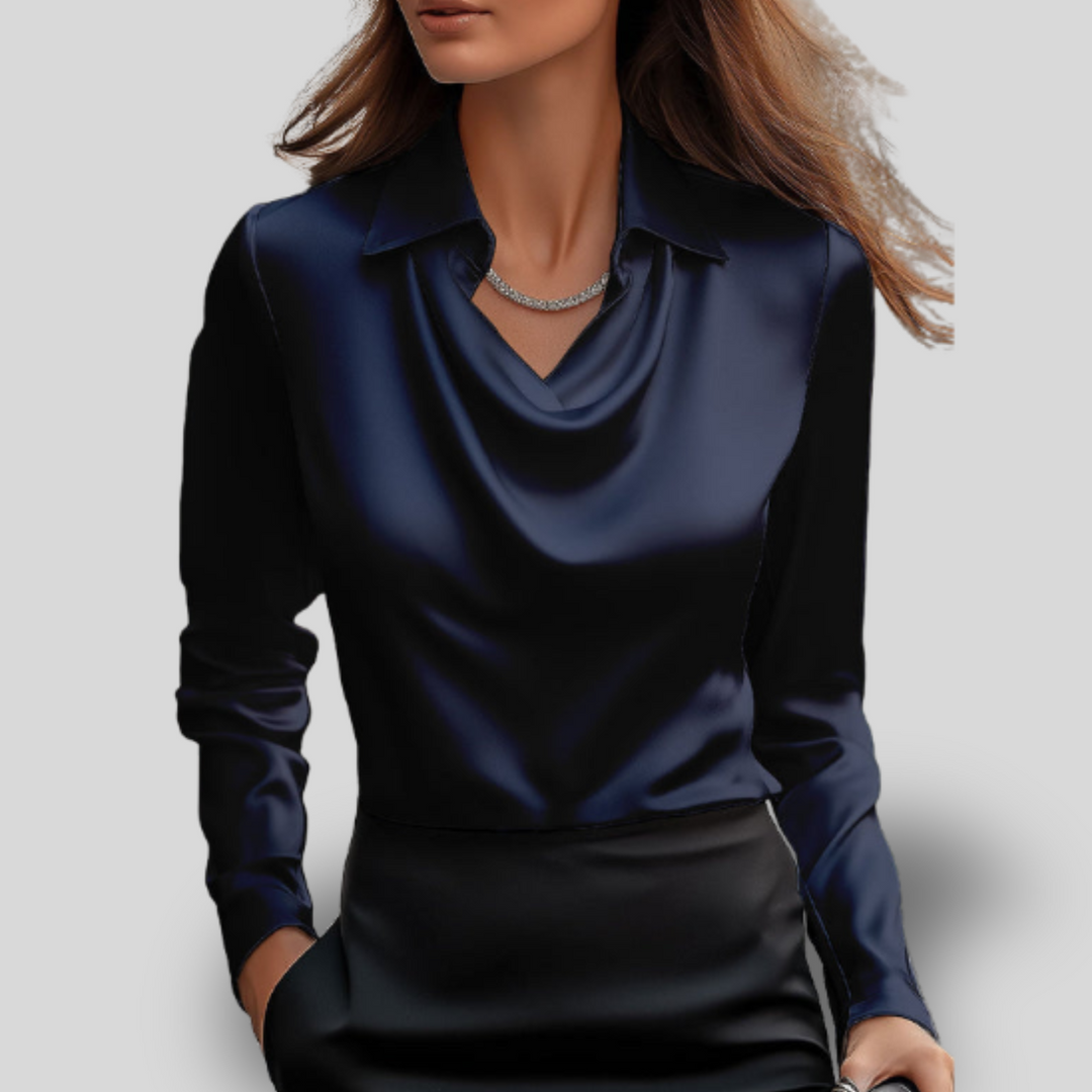 Erin | Satin Blouse with Draped Neckline