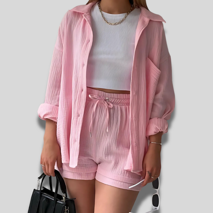 Maylee | Cotton Button-Up Shorts Set