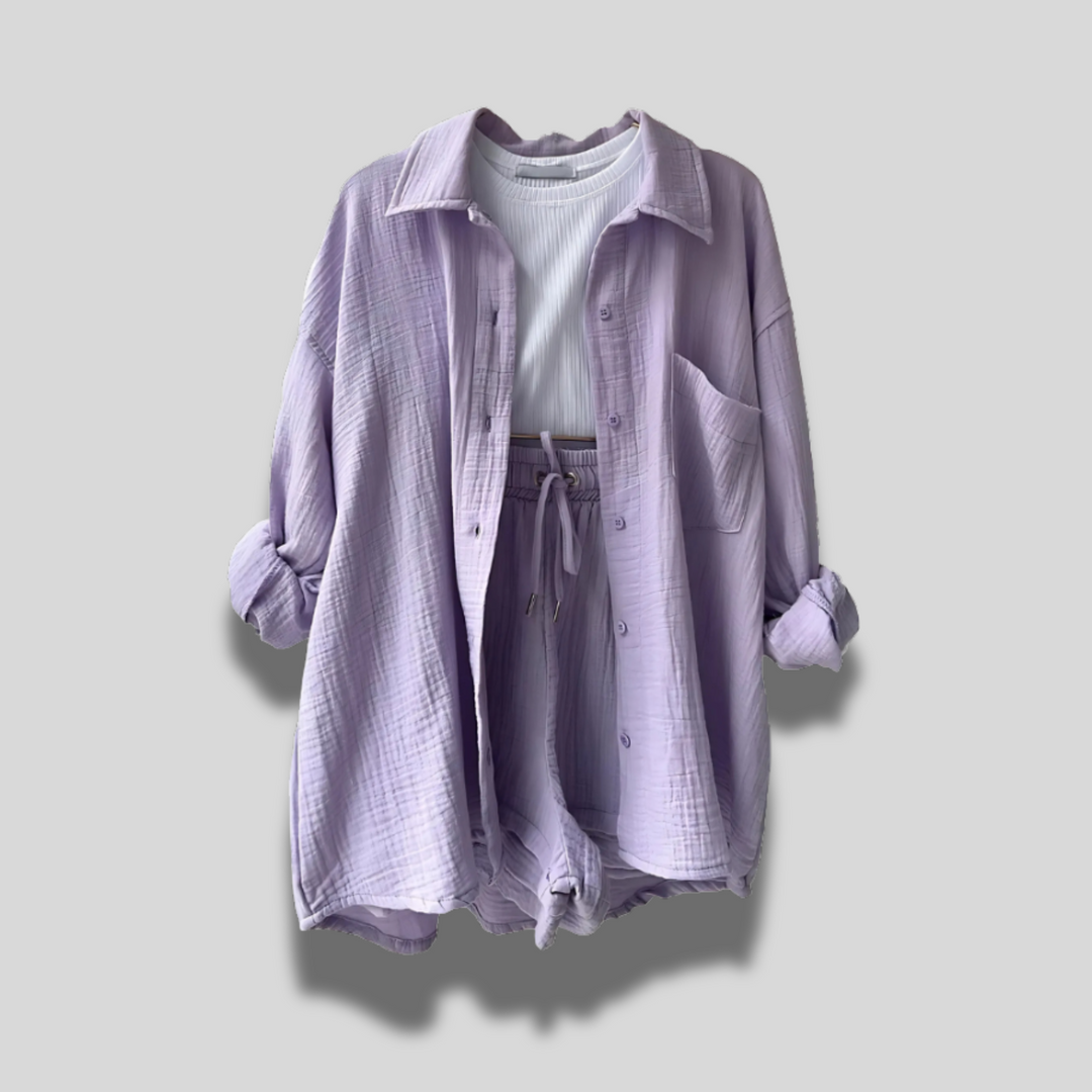 Maylee | Cotton Button-Up Shorts Set