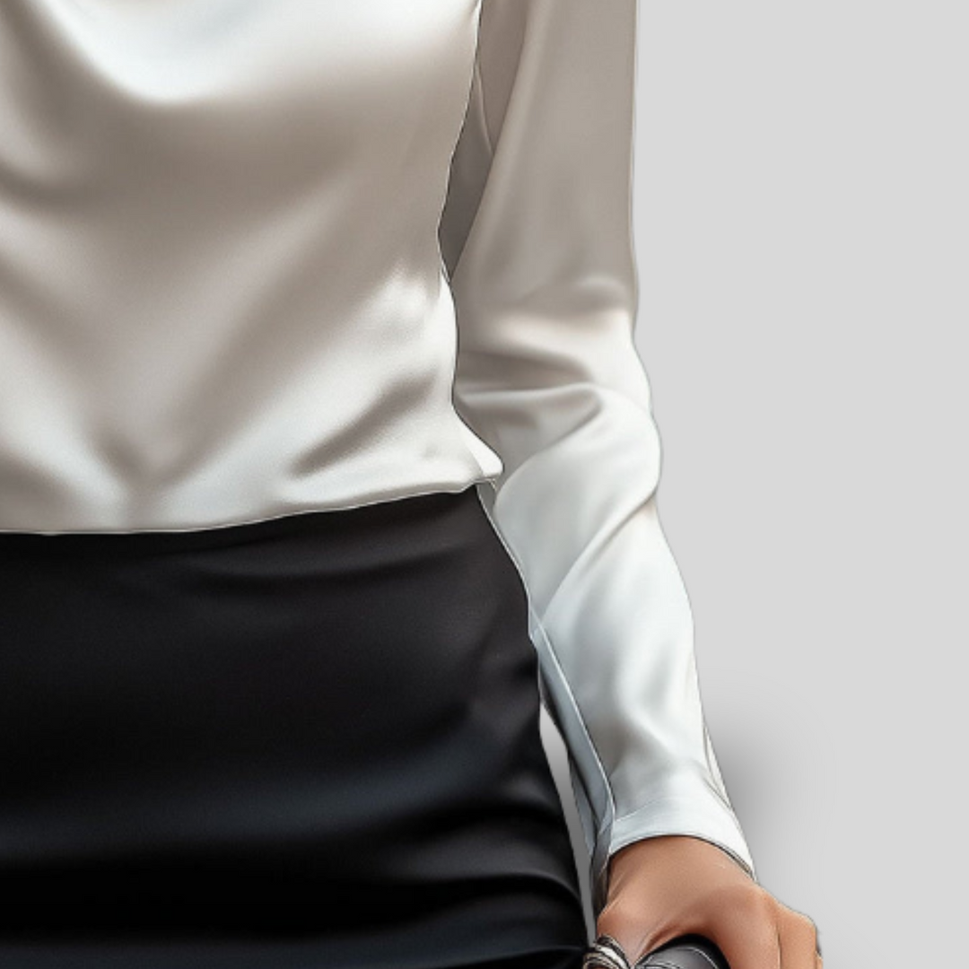 Erin | Satin Blouse with Draped Neckline