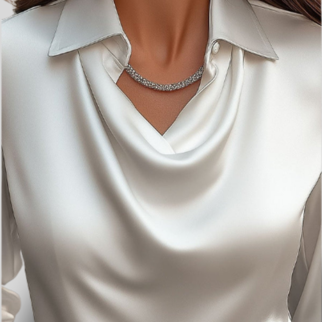 Erin | Satin Blouse with Draped Neckline