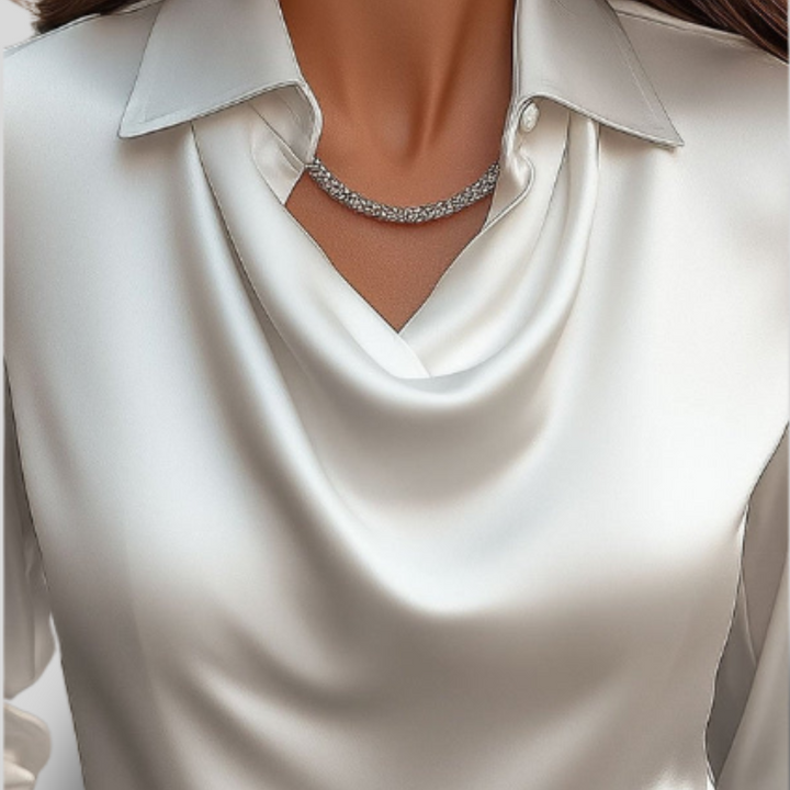 Erin | Satin Blouse with Draped Neckline