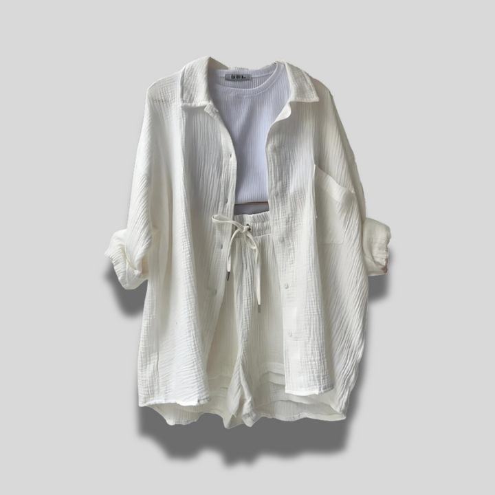 Maylee | Cotton Button-Up Shorts Set